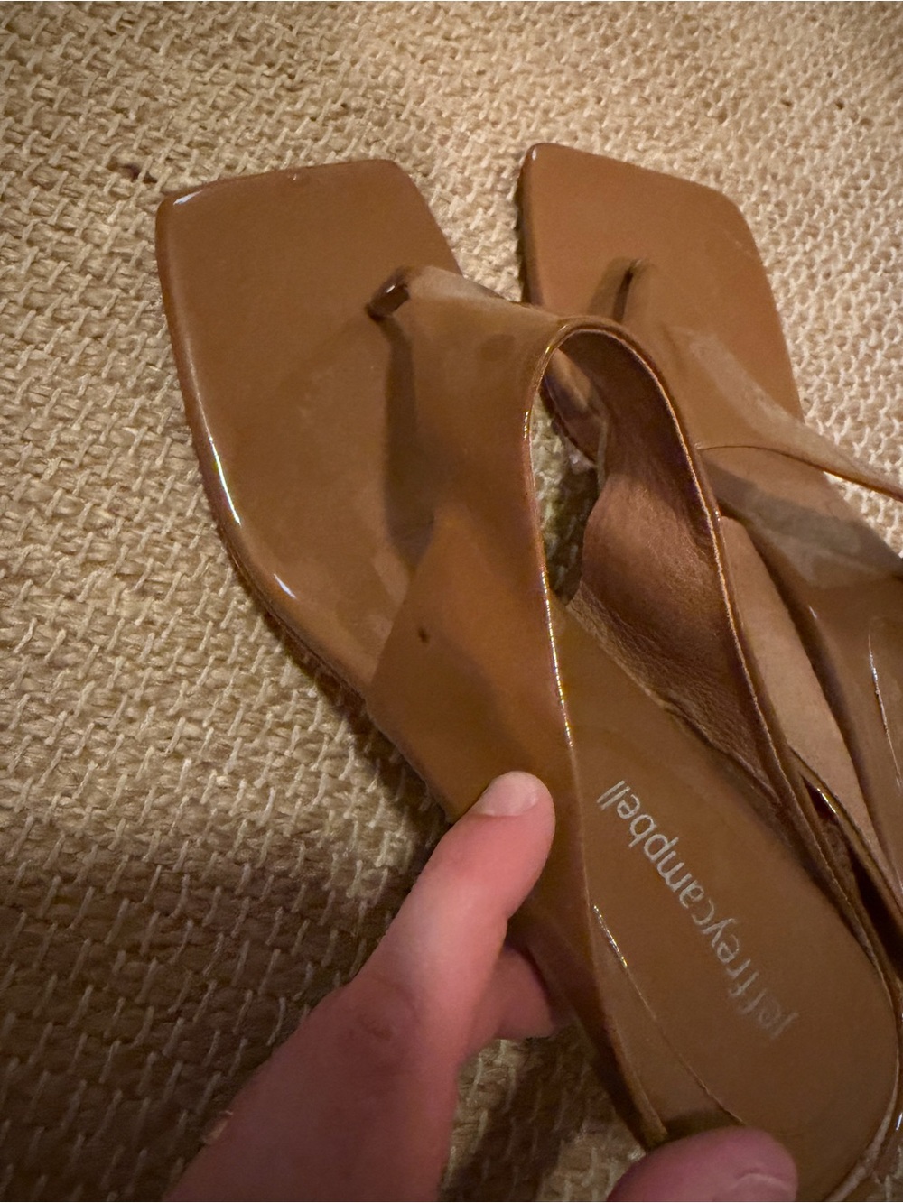 Jeffrey Campbell Cognac Square-Toe Thong Heels - Picture 6 of 7
